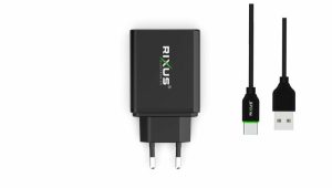 Chargers |   Rx70B Dual Usb And Pd Charger With Usb To Type-C Cable Black