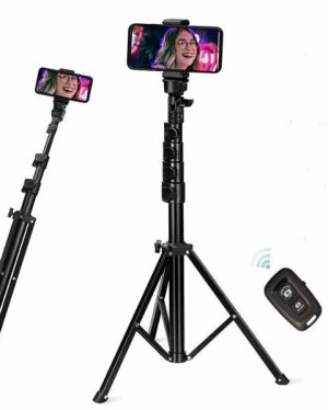 Selfie Sticks |   Rxph61 1.6M Extendable Cell Phone Tripod With Wireless Remote And Phone Holder Black